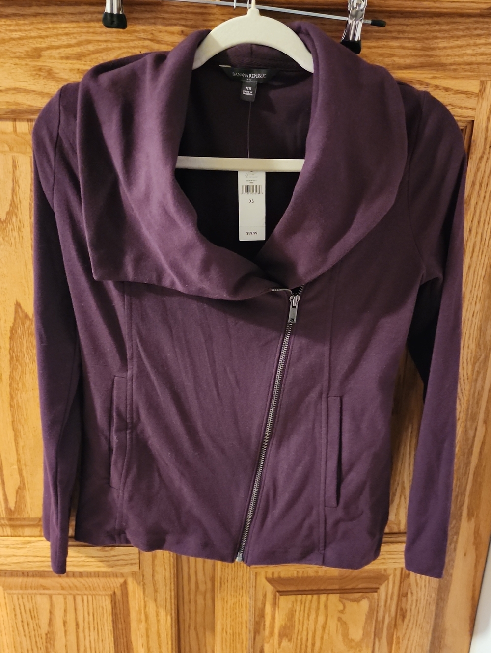 Nwt Banana Republic Plum Asymmetric Zip Shawl-Collar Cardigan Jacket Sz XS